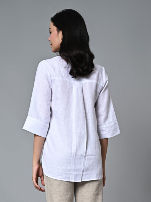 Women's White Linen Excel Regular Fit Blouse - Image 5