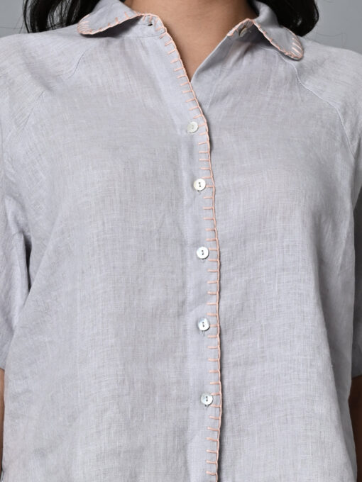 Women's Grey Linen Excel Regular Fit Blouse - Image 6