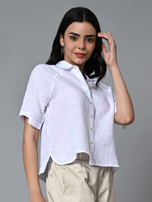 Women's White Linen Excel Regular Fit Blouse - Image 3