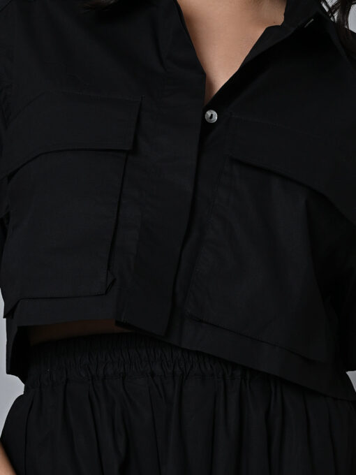 Women's Black Cotton Boxy Fit Blouse - Image 7