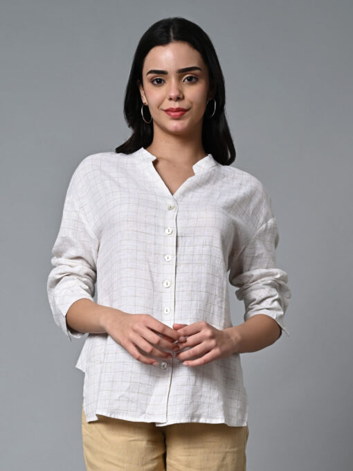 Women's Beige Linen Excel Boxy Fit Blouse - Image 2