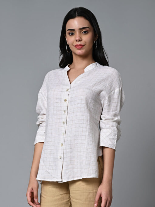 Women's Beige Linen Excel Boxy Fit Blouse - Image 4