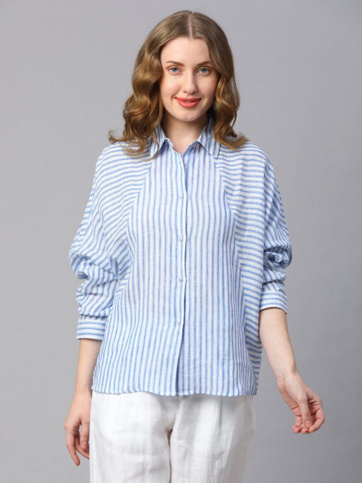 Women's White Linen Boxy Fit Blouse - Image 2