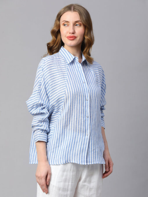 Women's White Linen Boxy Fit Blouse - Image 4