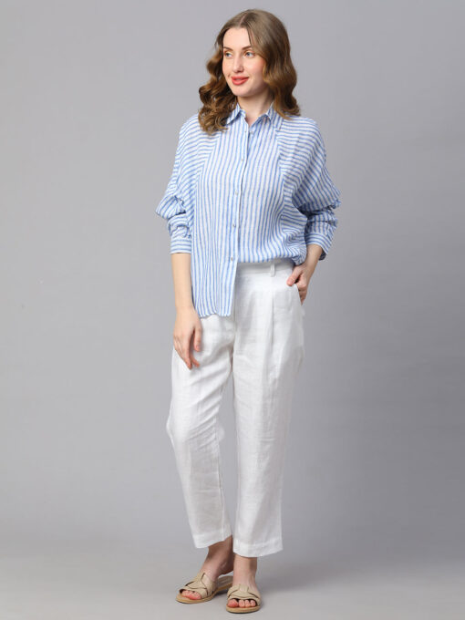 Women's White Linen Boxy Fit Blouse