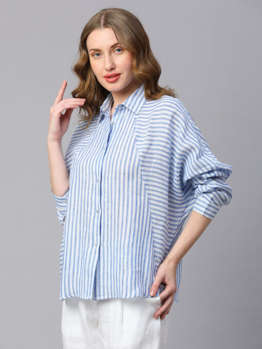 Women's White Linen Boxy Fit Blouse - Image 3