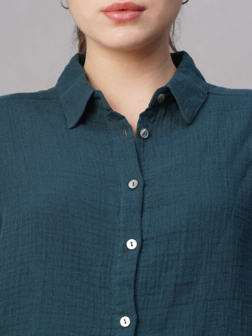 Women's Blue Cotton Boxy Fit Blouse - Image 6