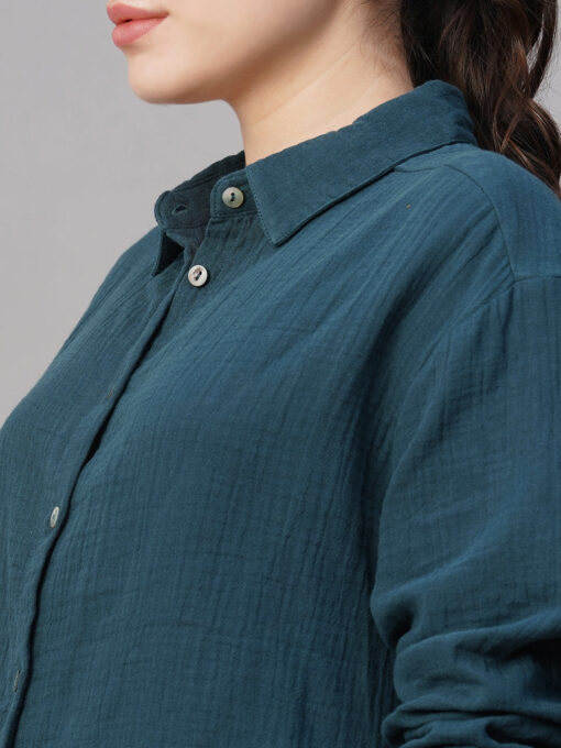 Women's Blue Cotton Boxy Fit Blouse - Image 7