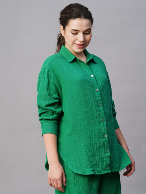 Women's Green Cotton Boxy Fit Blouse - Image 4