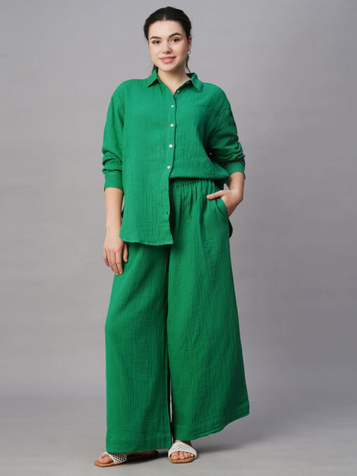 Women's Green Cotton Boxy Fit Blouse