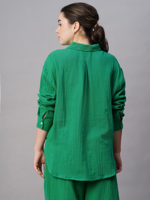 Women's Green Cotton Boxy Fit Blouse - Image 5