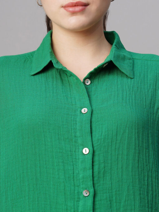 Women's Green Cotton Boxy Fit Blouse - Image 6