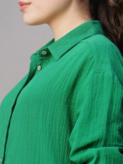 Women's Green Cotton Boxy Fit Blouse - Image 7