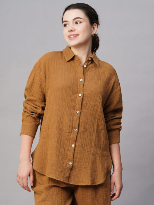 Women's Mustard Cotton Boxy Fit Blouse - Image 2