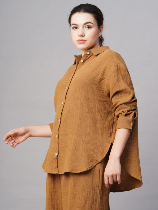 Women's Mustard Cotton Boxy Fit Blouse - Image 3