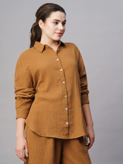 Women's Mustard Cotton Boxy Fit Blouse - Image 4