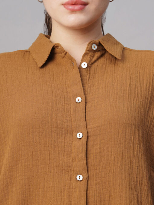 Women's Mustard Cotton Boxy Fit Blouse - Image 6