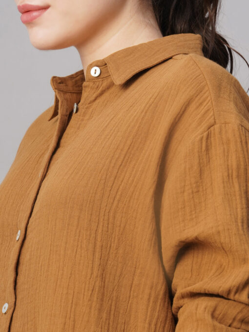 Women's Mustard Cotton Boxy Fit Blouse - Image 7