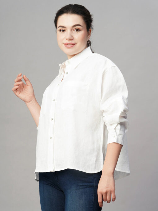 Women's White Linen Boxy Fit Blouse - Image 3