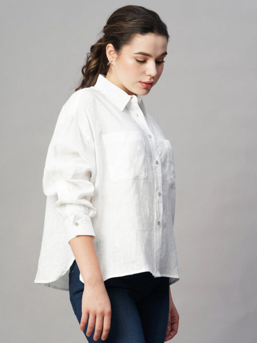 Women's White Linen Boxy Fit Blouse - Image 4