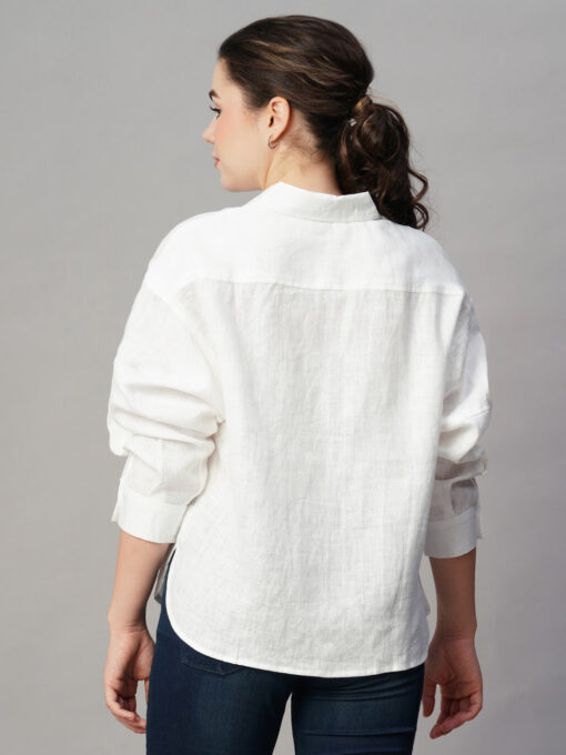 Women's White Linen Boxy Fit Blouse - Image 5