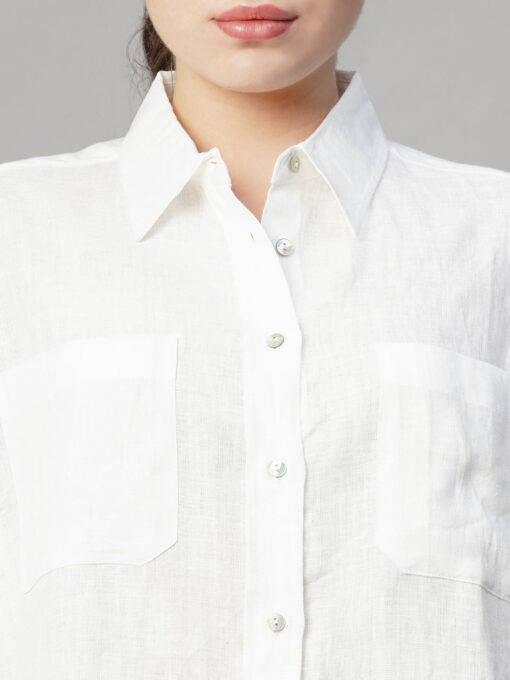 Women's White Linen Boxy Fit Blouse - Image 6