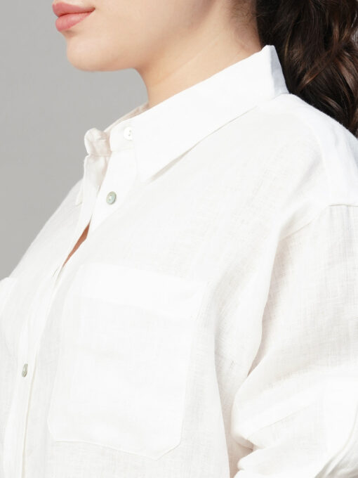 Women's White Linen Boxy Fit Blouse - Image 7