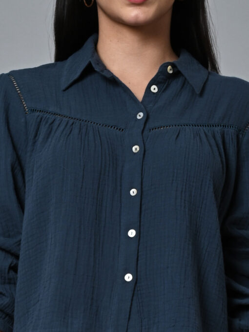 Women's Blue Cotton Regular Fit Blouse - Image 6