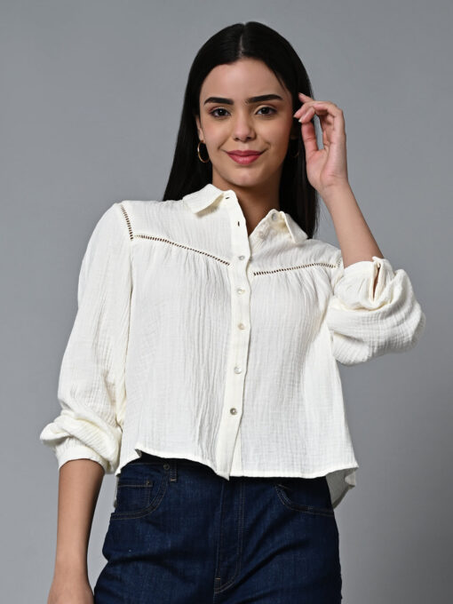 Women's Offwhite Cotton Regular Fit Blouse - Image 2