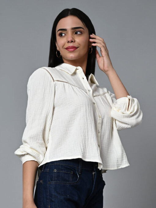 Women's Offwhite Cotton Regular Fit Blouse - Image 4