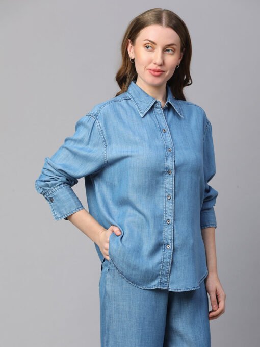 Women's Denim Tencel Boxy Fit Blouse - Image 4