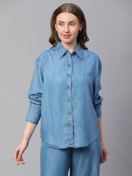 Women's Denim Tencel Boxy Fit Blouse - Image 2