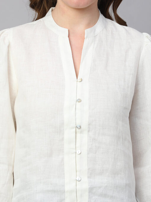 Women's White Linen Regular Fit Blouse - Image 6