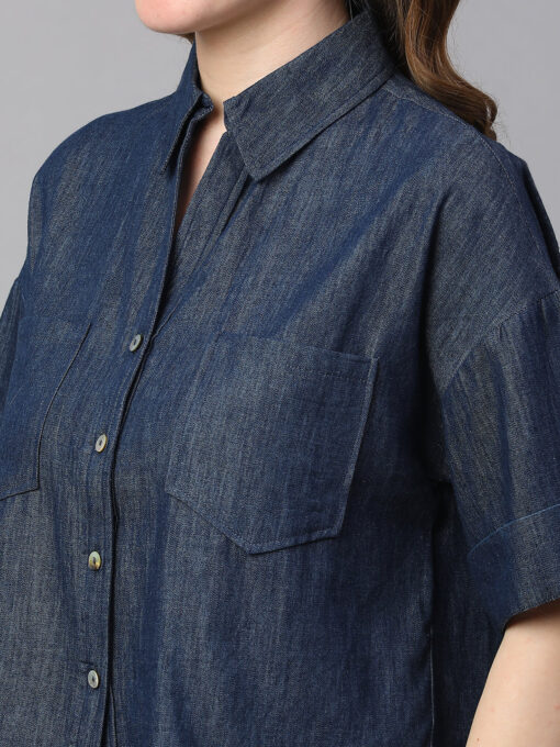 Women's Indigo Cotton Boxy Fit Blouse - Image 7