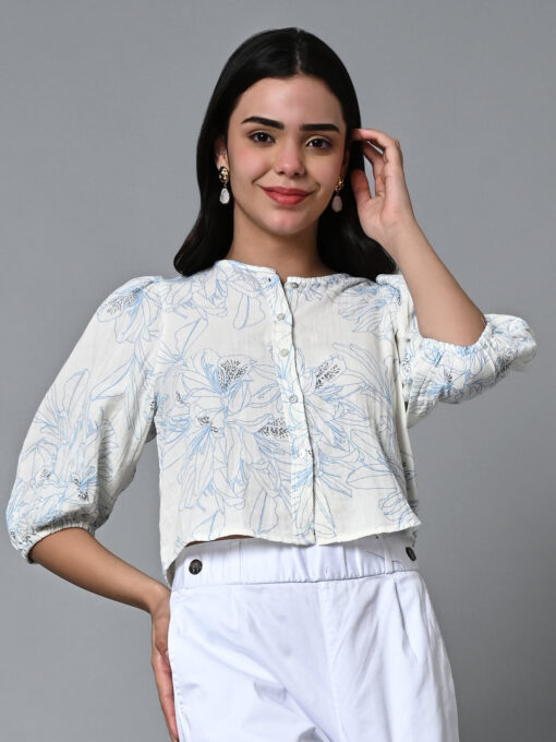 Women's Blue Cotton Regular Fit Blouse - Image 2