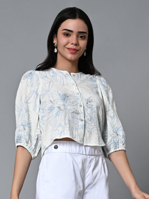 Women's Blue Cotton Regular Fit Blouse - Image 4