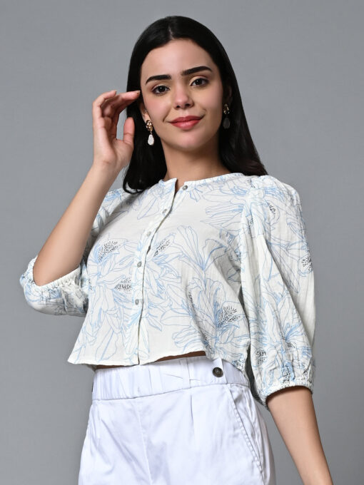 Women's Blue Cotton Regular Fit Blouse - Image 3