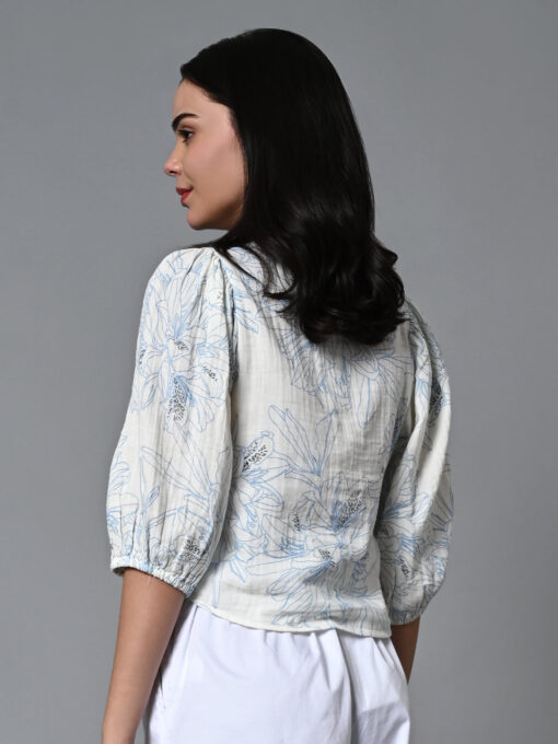 Women's Blue Cotton Regular Fit Blouse - Image 5