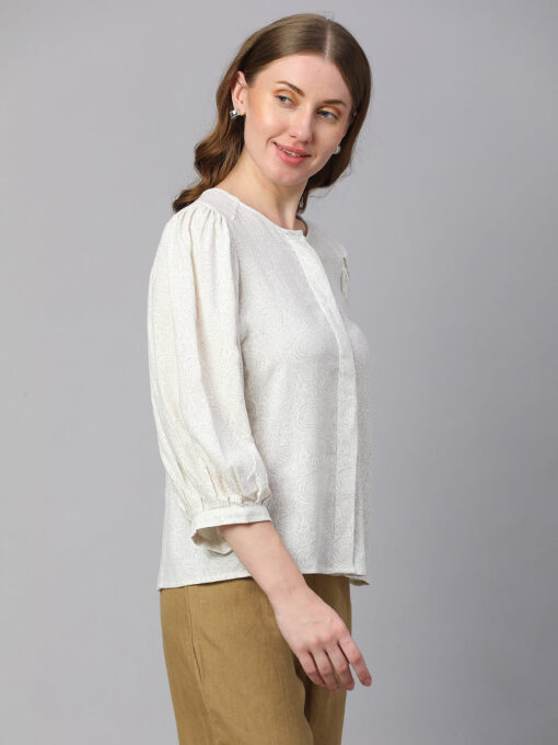 Women's Offwhite Linen Viscose Regular Fit Blouse - Image 4