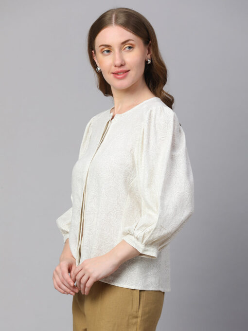 Women's Offwhite Linen Viscose Regular Fit Blouse - Image 3