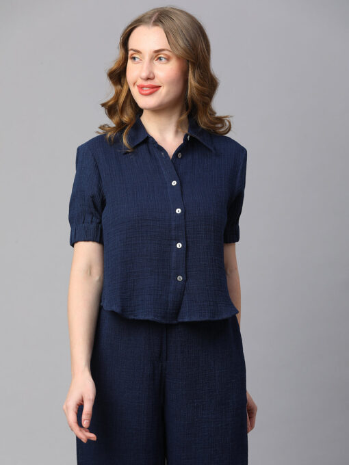 Women's Indigo Cotton Regular Fit Blouse - Image 2