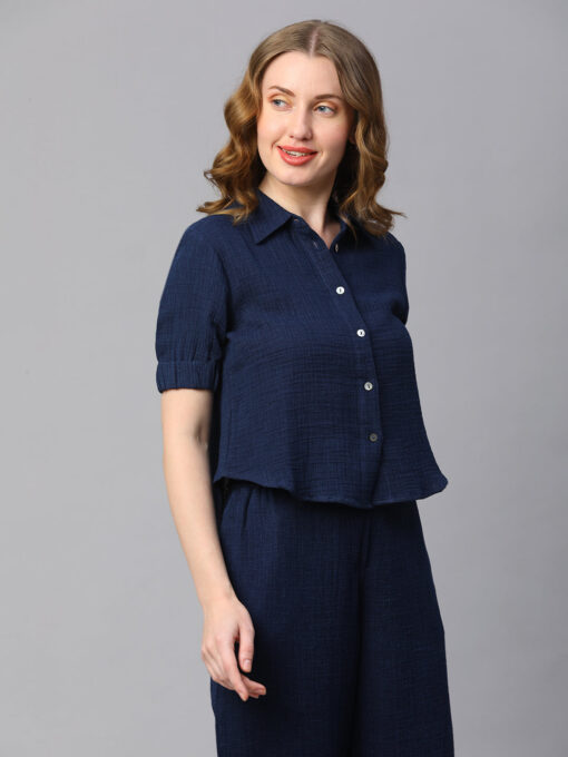 Women's Indigo Cotton Regular Fit Blouse - Image 4