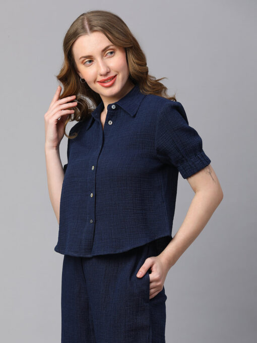 Women's Indigo Cotton Regular Fit Blouse - Image 3