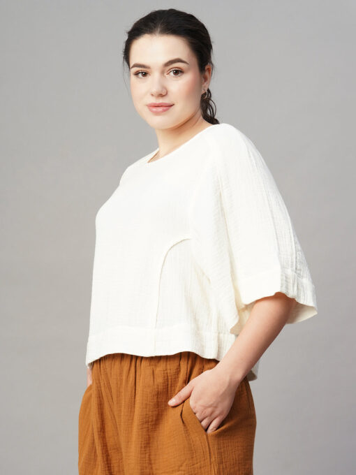 Women's Offwhite Cotton Boxy Fit Blouse - Image 3