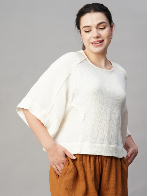 Women's Offwhite Cotton Boxy Fit Blouse - Image 4