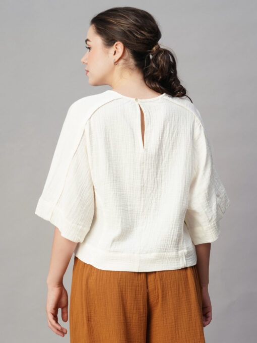 Women's Offwhite Cotton Boxy Fit Blouse - Image 5