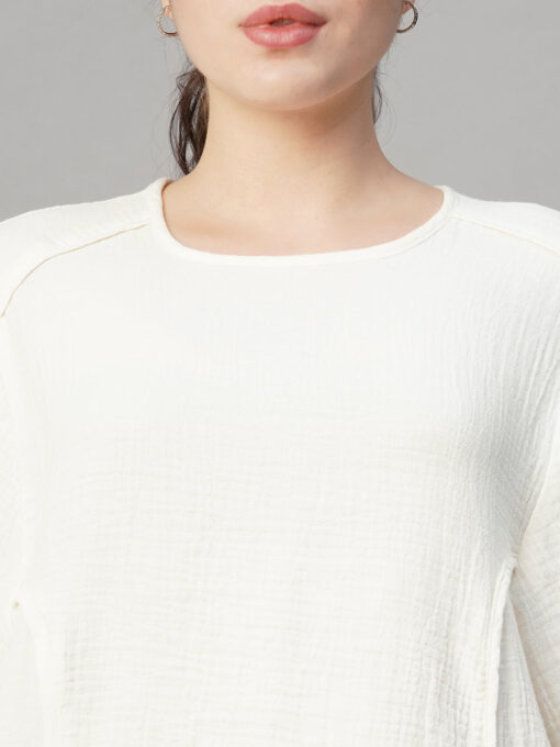 Women's Offwhite Cotton Boxy Fit Blouse - Image 6