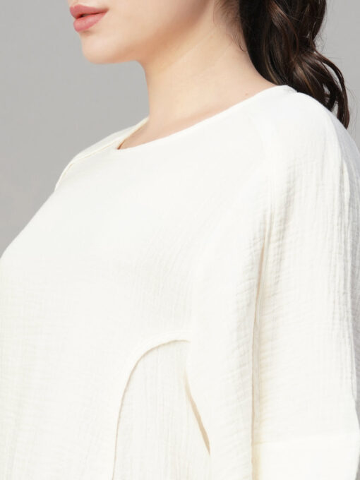 Women's Offwhite Cotton Boxy Fit Blouse - Image 7