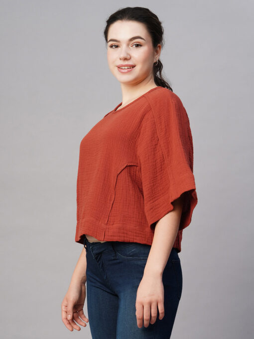 Women's Rust Cotton Boxy Fit Blouse - Image 3