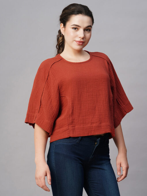 Women's Rust Cotton Boxy Fit Blouse - Image 4